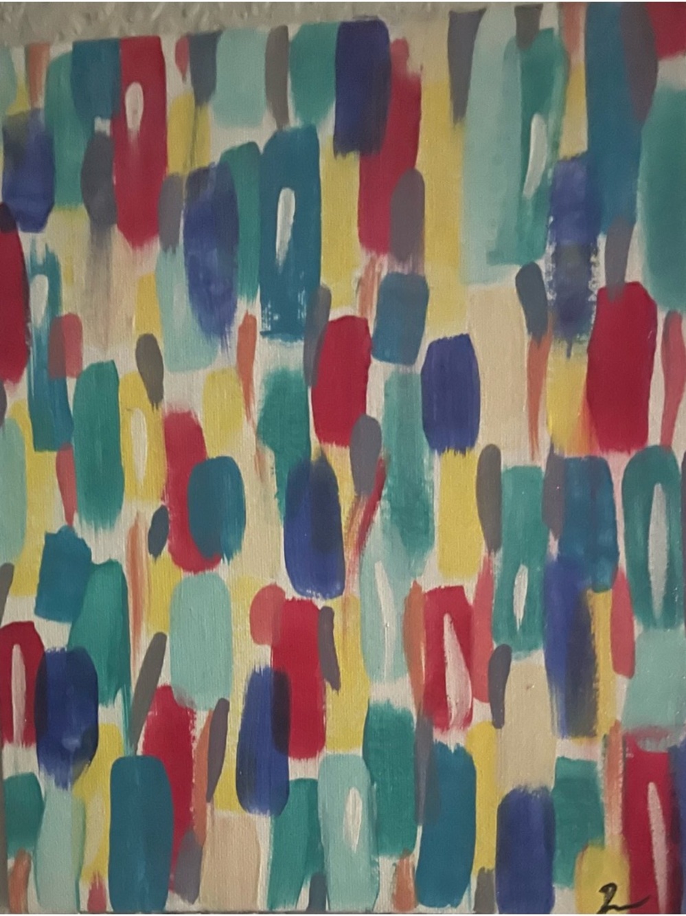 Abstract Multicolor Brushstroke Canvas Painting - Teal, Red, Blue, Yellow